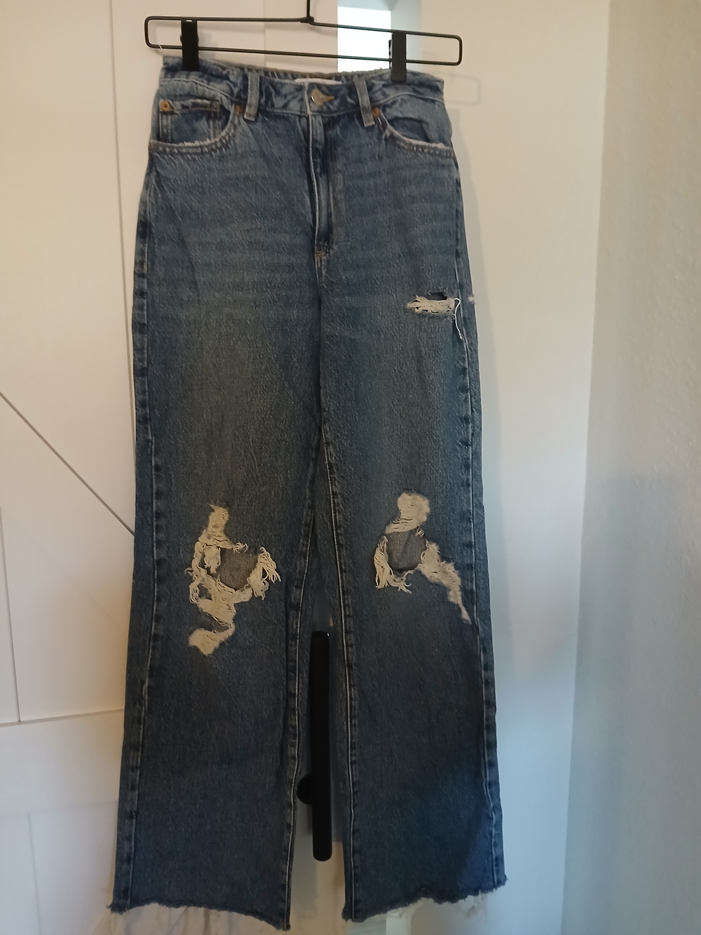 Garage Distressed Medium Blue Wide-Leg Jeans